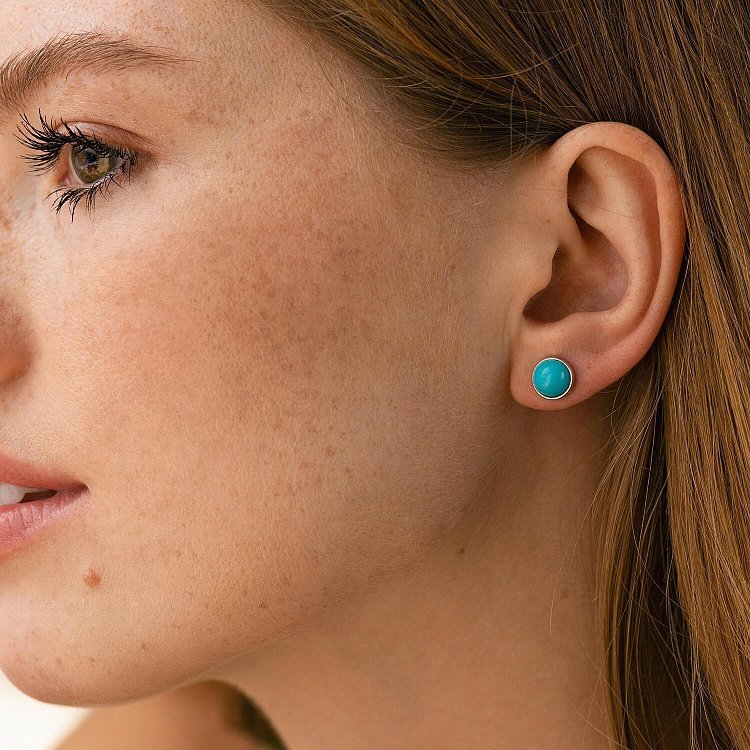 Сережки - пусети з бірюзою (біле золото) с08676 від ювелірного магазину Онікс - 3