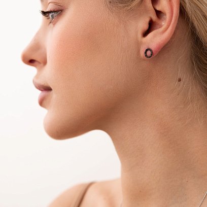 Золоті сережки - пусети "Кругообіг" (чорні діаманти) 0.8 см сб0356di №2