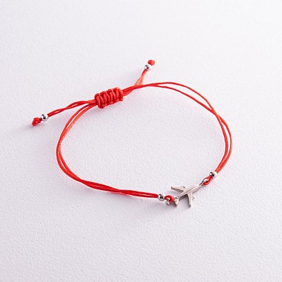 Серебряный браслет "Самолетик" с красной нитью 141607