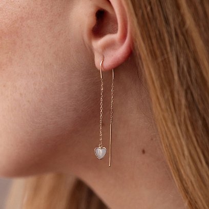 Золоті сережки - протяжки "Сердечки" з перламутром с08574 №4