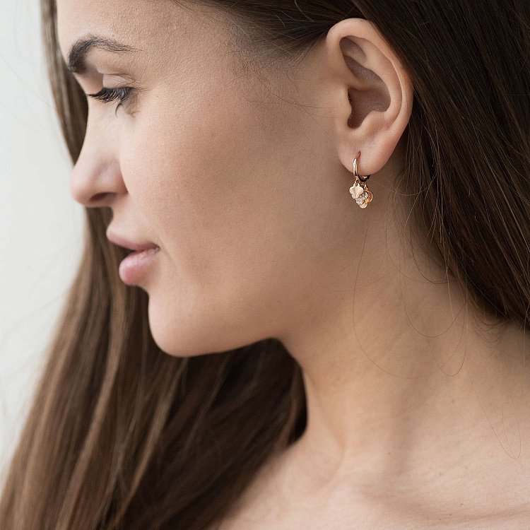 Золотые серьги-кольца Клевера с06706 от ювелирного магазина Оникс - 1