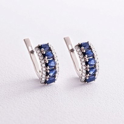 Срібні сережки з синт. сапфірами та фіанітами 2473/1р-NSPH