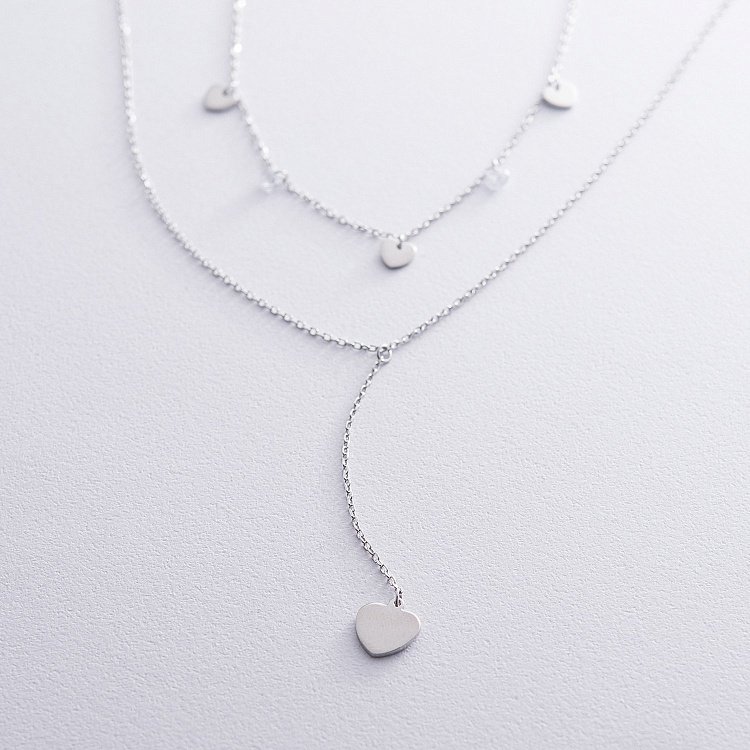 Подвійне срібне кольє "Сердечка" з фіанітами 18933 від ювелірного магазину Онікс - 1