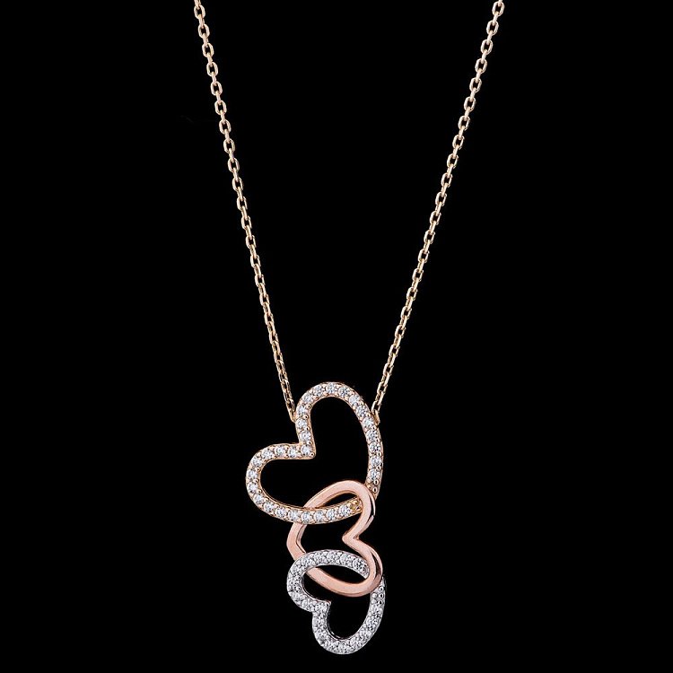 Золотое колье "Сердца" с фианитами кол00780 от ювелирного магазина Оникс - 1