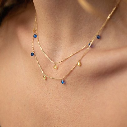 Подвійне золоте кольє "Українка" (сині та жовті фіаніти) кол02324 №6