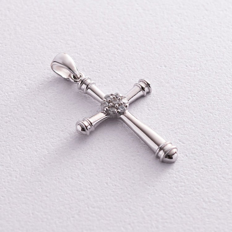 Золотой крест с фианитами п02075 от ювелирного магазина Оникс