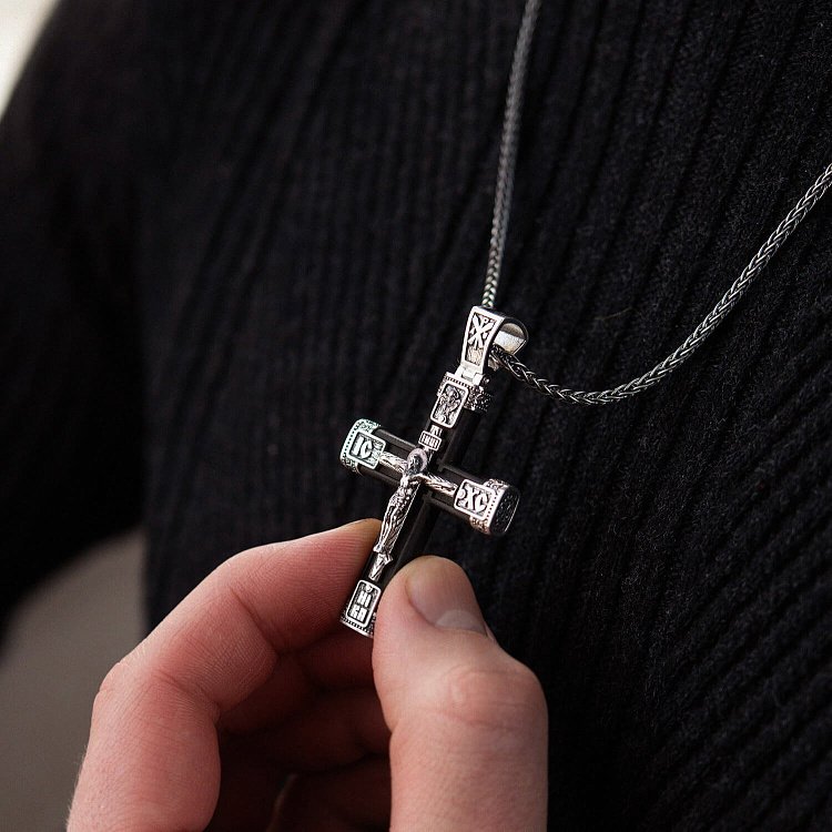 Серебряный крест "Распятие. Спаси и Сохрани" с эбеновым деревом 981 от ювелирного магазина Оникс - 9