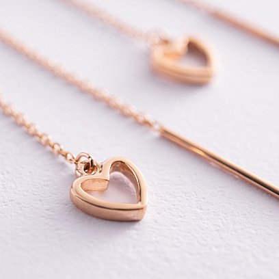 Сережки - протяжки "Сердечки" у червоному золоті с07957 №3