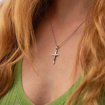 Крестик "Распятие" в белом золоте п03881 №2