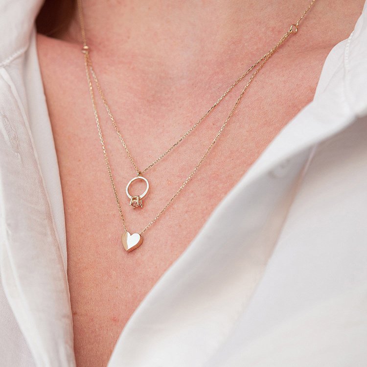 Золотое колье с помолвочным кольцом и сердцем (фианит) кол02466 от ювелирного магазина Оникс - 2