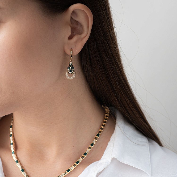 Золотые серьги "Змеи" (эмаль, фианит) с07017 от ювелирного магазина Оникс - 9