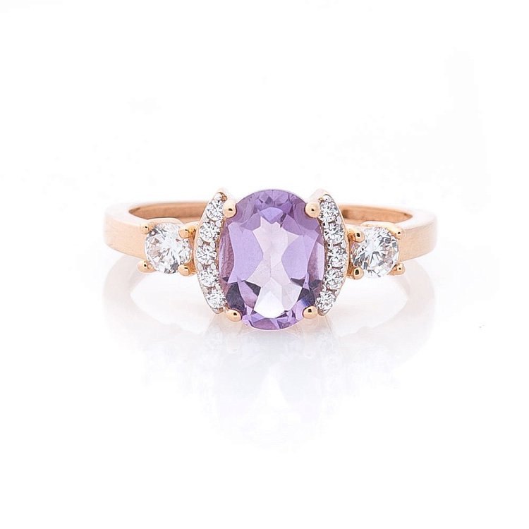 Золота каблучка (аметист, фіаніт) к05086 від ювелірного магазину Онікс - 3