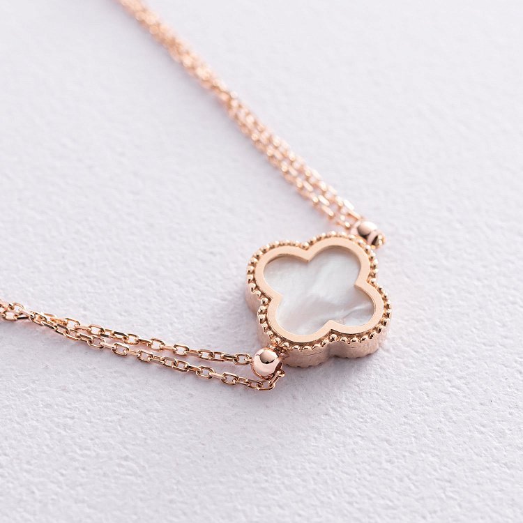 Браслет "Конюшина" в червоному золоті (перламутр) б04556 від ювелірного магазину Онікс - 2