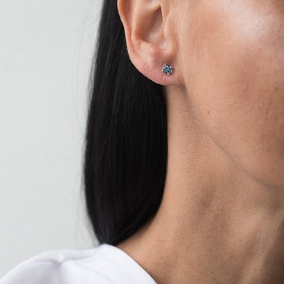 Золотые серьги-пусеты (топаз "Лондон голубой") сб0118gl №5