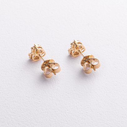 Серьги - пусеты "Сердечки" в желтом золоте (бриллианты) сб0726mi №3