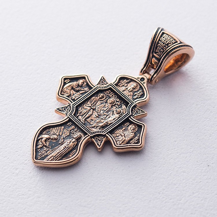 Золотой крест «Святая Троица. Господь Вседержитель. Прп. Сергий Радонежский» п02653 от ювелирного магазина Оникс - 1