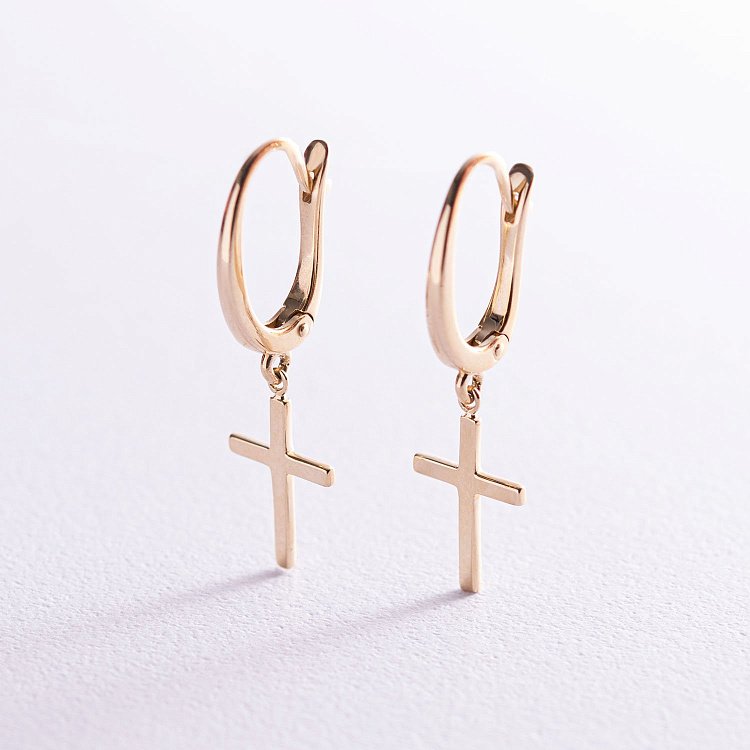 Сережки "Хрестики" в жовтому золоті с06998 від ювелірного магазину Онікс