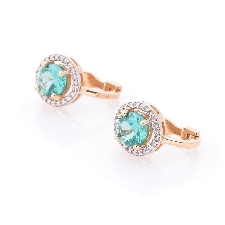 Золоті сережки (празиолит, фіаніти) с05469 від ювелірного магазину Онікс