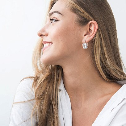 Сережки золоті з блакитним топазом і фіанітами с03117 №5