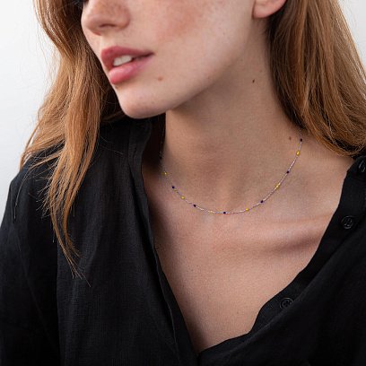 Кольє в білому золоті (синя та жовта емаль) кол02247 №7