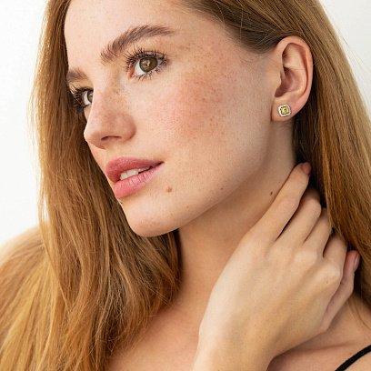 Золоті сережки - пусети з білими та жовтими діамантами сб0406nl №2