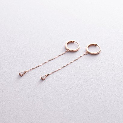 Сережки - кільця "Крапельки" з фіанітами (червоне золото) с08351 №5