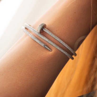 Жорсткий золотий браслет "Цвях" з діамантами бб0052м №6