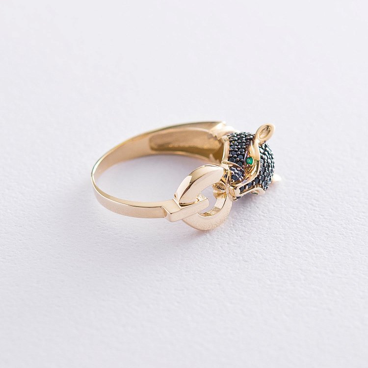 Золотое кольцо "Пантера" (черные фианиты) к04931 от ювелирного магазина Оникс - 2