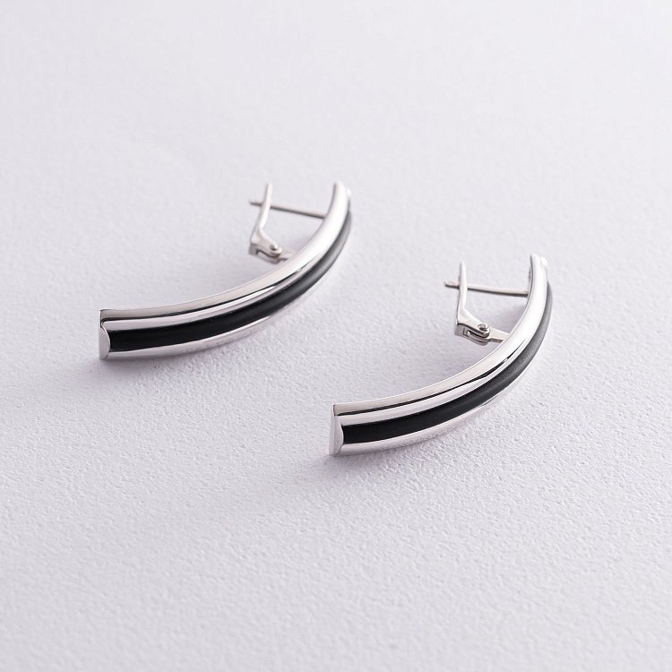 Серебряные серьги с каучуком 930023с от ювелирного магазина Оникс - 2