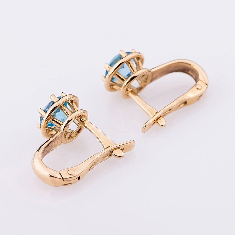 Золотые серьги с голубым топазом с02833 от ювелирного магазина Оникс - 2