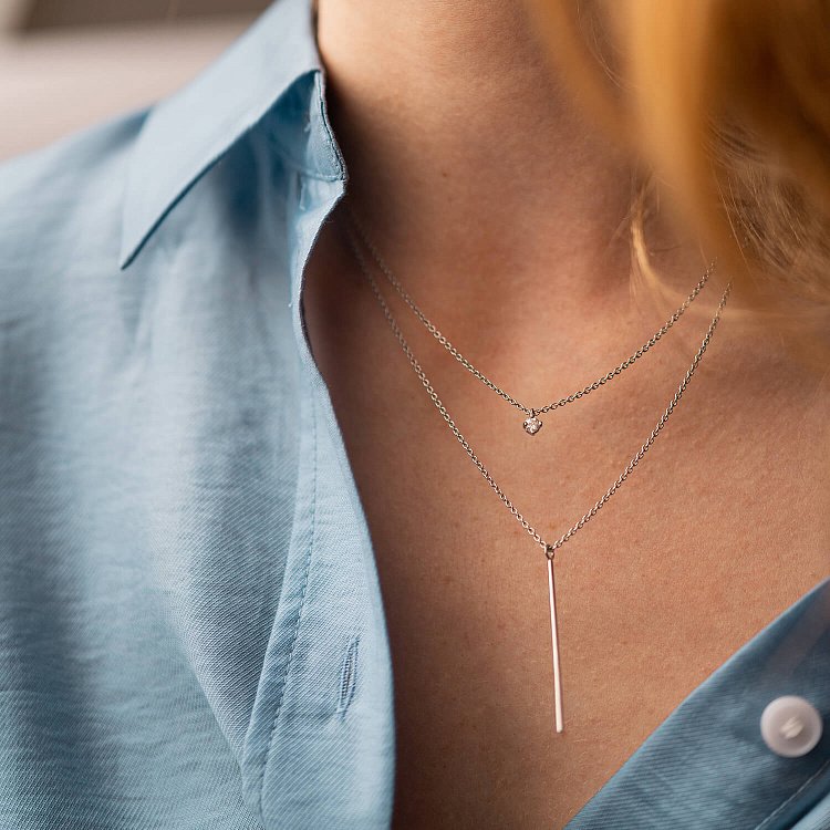 Двойное серебряное колье "Хлоя" с фианитом 1092 от ювелирного магазина Оникс - 3