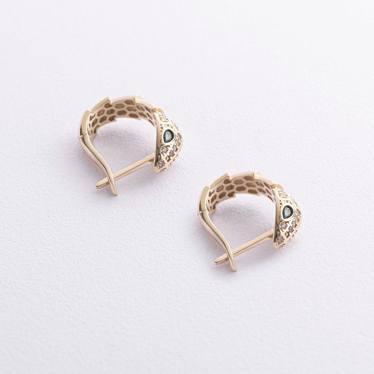 Серьги "Змеи" в желтом золоте (фианиты) с09201 от ювелирного магазина Оникс - 2