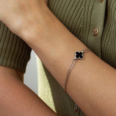 Серебряный браслет "Клевер" с ониксом 141672 №3