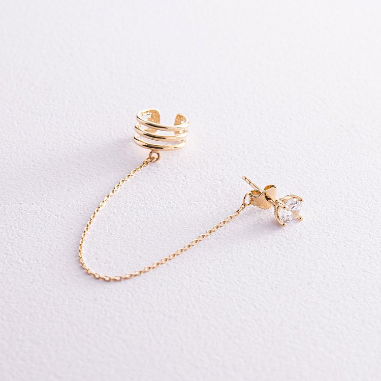 Сережка - каффа "Трініті" в жовтому золоті (фіаніт) с08045 від ювелірного магазину Онікс - 4