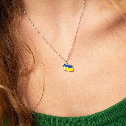 Колье "Флаг Украины" в серебре (синяя и желтая эмаль) 181237 №4