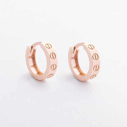 Серьги - кольца "Love" в красном золоте с09609
