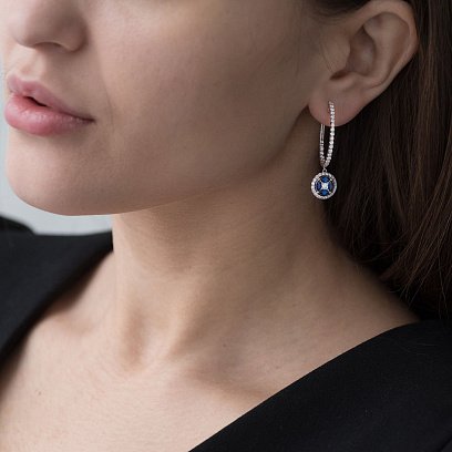 Золоті сережки з сапфірами і діамантами e00903mi №2