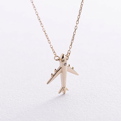 Золоте кольє "Літак" з фіанітом кол02455