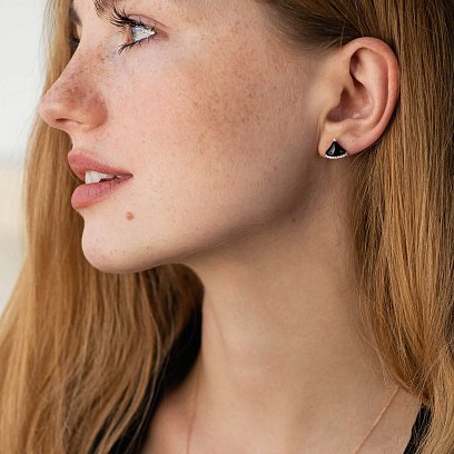 Золотые серьги - пусеты (оникс, бриллианты) сб0514sm №2