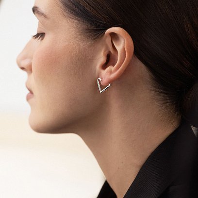 Серьги - пусеты "Сердечки" в серебре 123279 №3