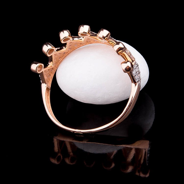 Золота каблучка "Корона" (фіаніти) к03936 від ювелірного магазину Онікс - 1