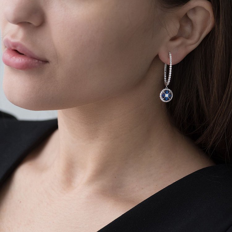 Золоті сережки з сапфірами і діамантами e00903mi від ювелірного магазину Онікс - 1