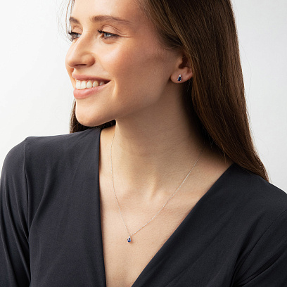 Серьги - пусеты в белом золоте (бриллианты, сапфиры) сб0712sm №4