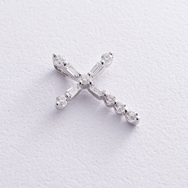Хрестик у білому золоті з діамантами пб0309nl від ювелірного магазину Онікс