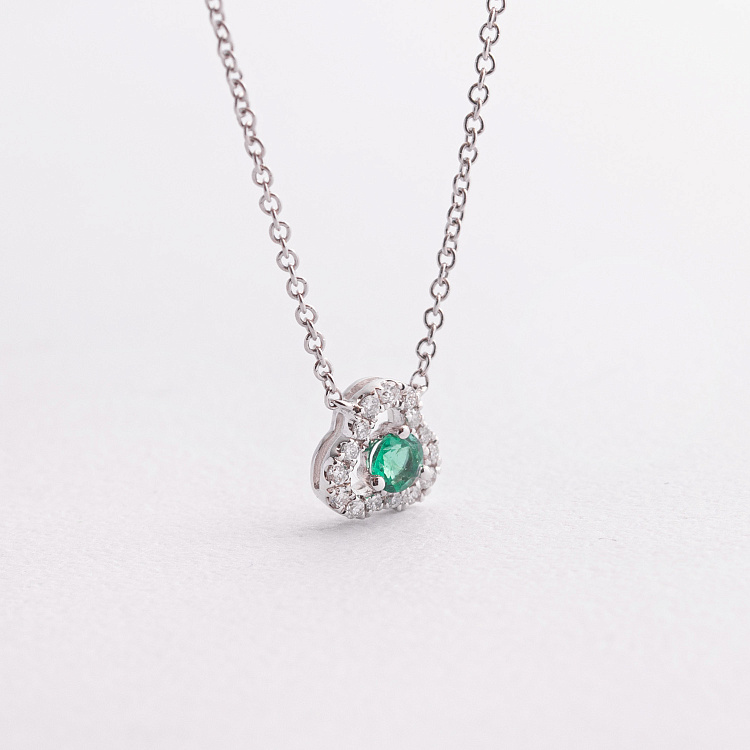 Золотое колье "Клевер" (бриллианты, изумруд) колб0165ca от ювелирного магазина Оникс - 1