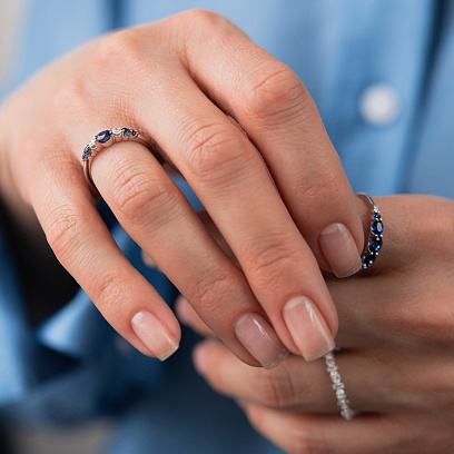 Золотое кольцо с бриллиантами и сапфирами кб0676lg №5