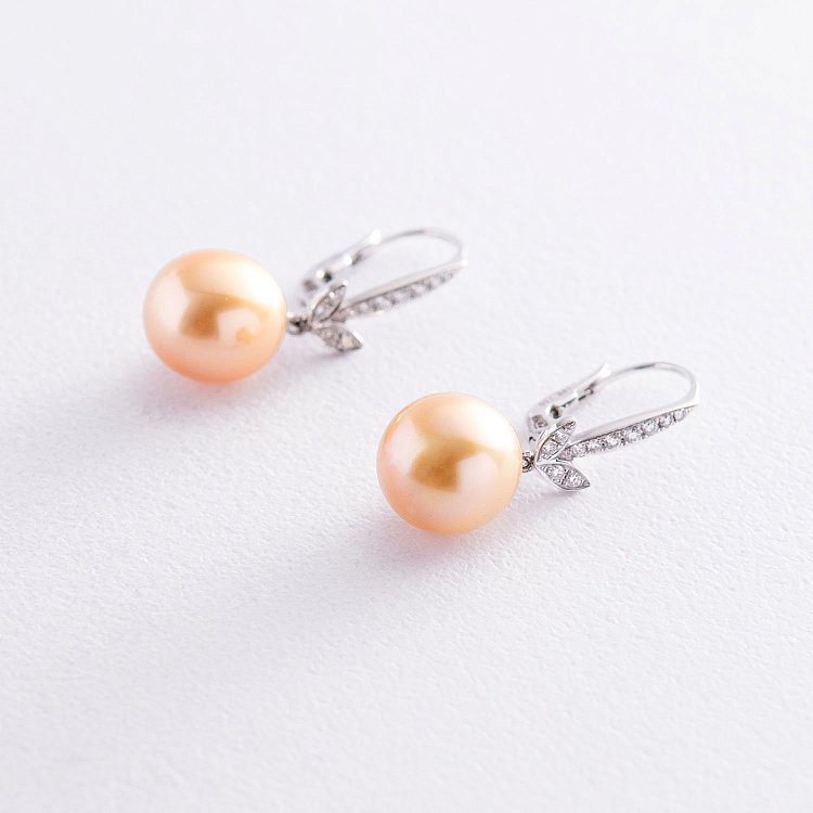 Золотые серьги с жемчугом и бриллиантами с554 от ювелирного магазина Оникс - 2