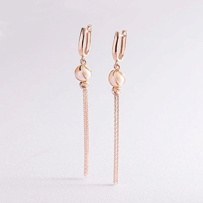 Висячие золотые серьги с жемчугом с06320