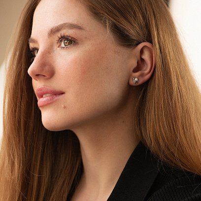 Срібні сережки - пусети (культ. прісн. перли, фіаніт) 12645 №4