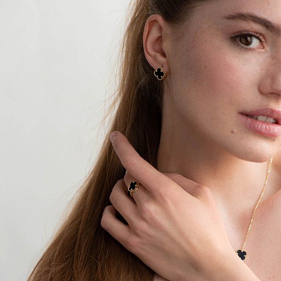 Каблучка золота "Конюшина" (онікс) к05252 №3